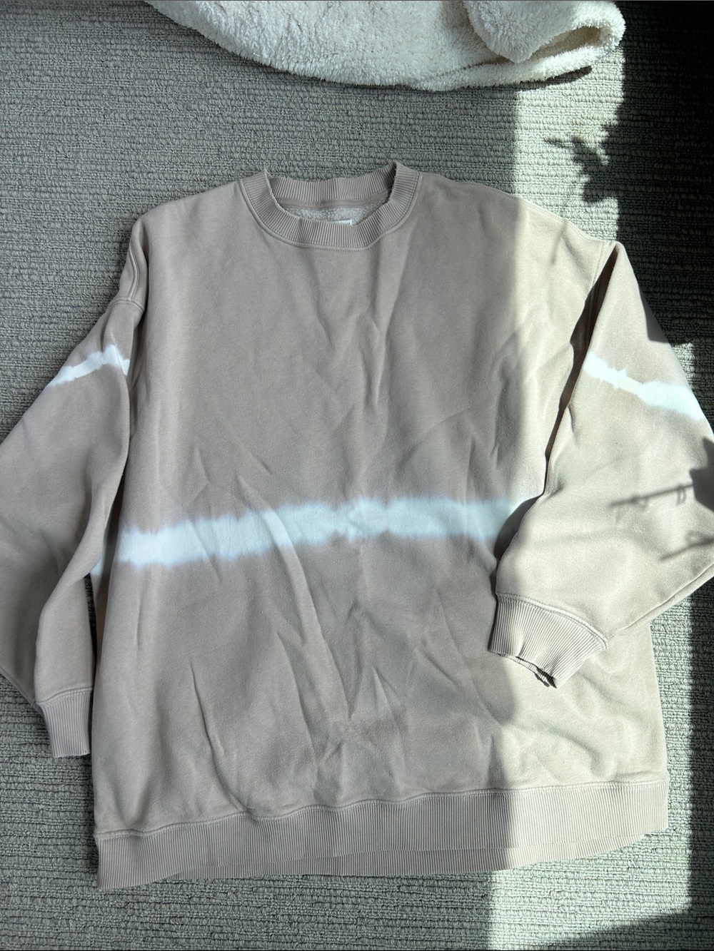 American Eagle Outfitters Beige Tie-Dye Crew Sweatshirt with White Stripe